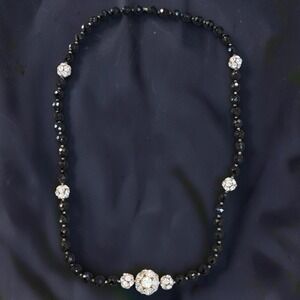 Vintage Black Glass Crystal Fireball Necklace